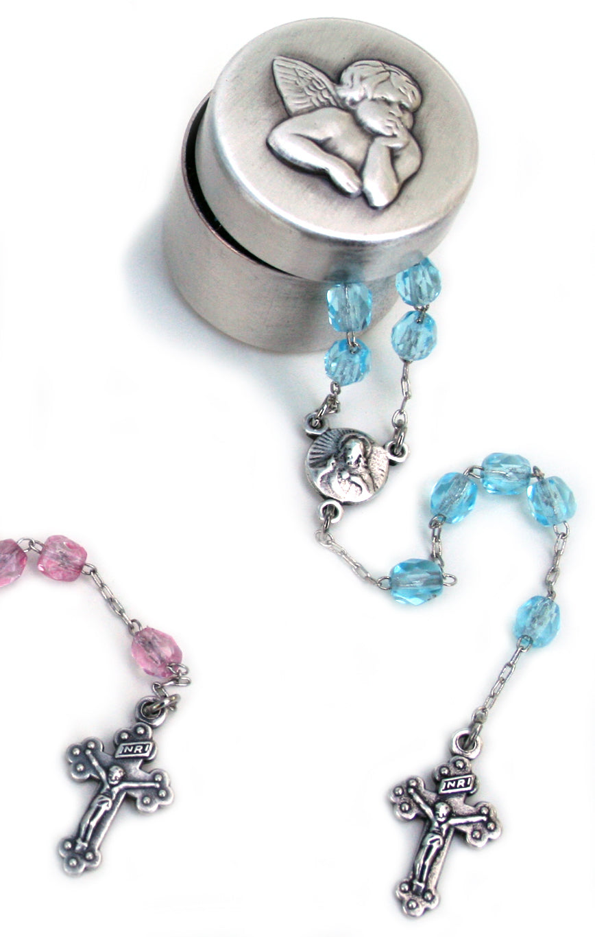 Baptism Rosary Box with Pink Rosary Bead Set
