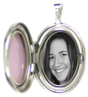 Sterling Silver Mom means Love Diamond Oval Locket