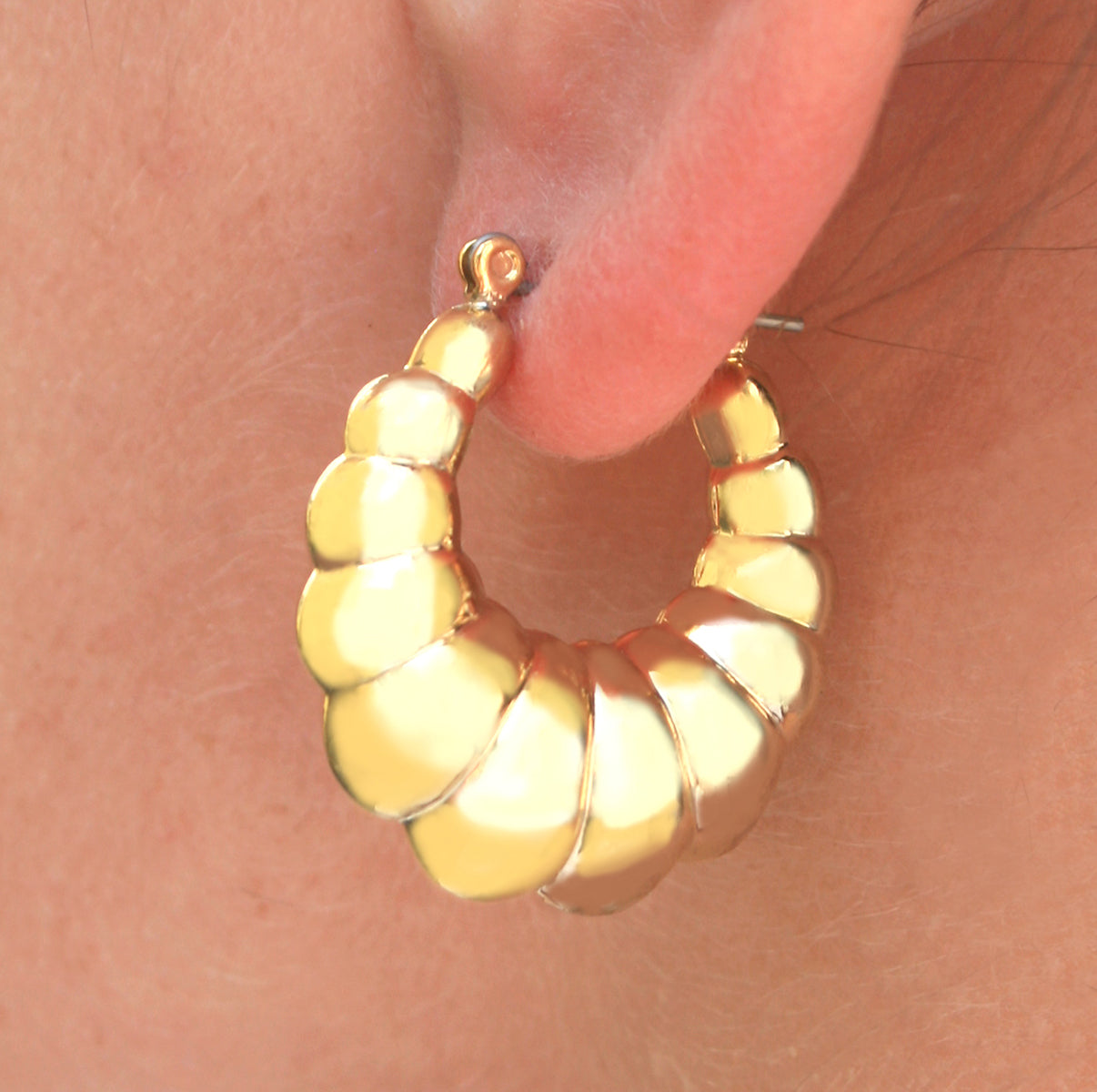 Gold Plate Medium Shrimp Hollow Hoop Earrings