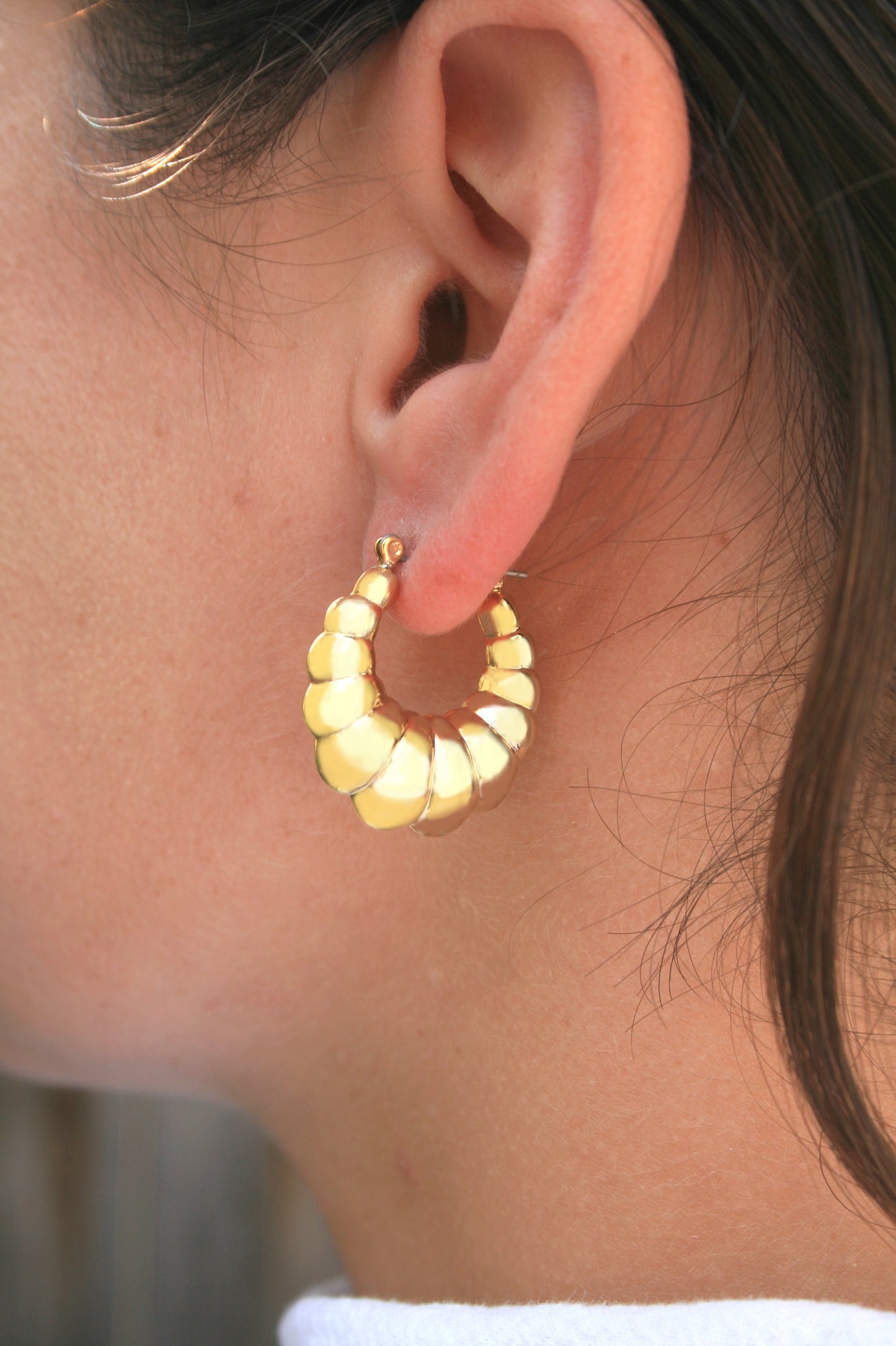 Gold Plate Medium Shrimp Hollow Hoop Earrings
