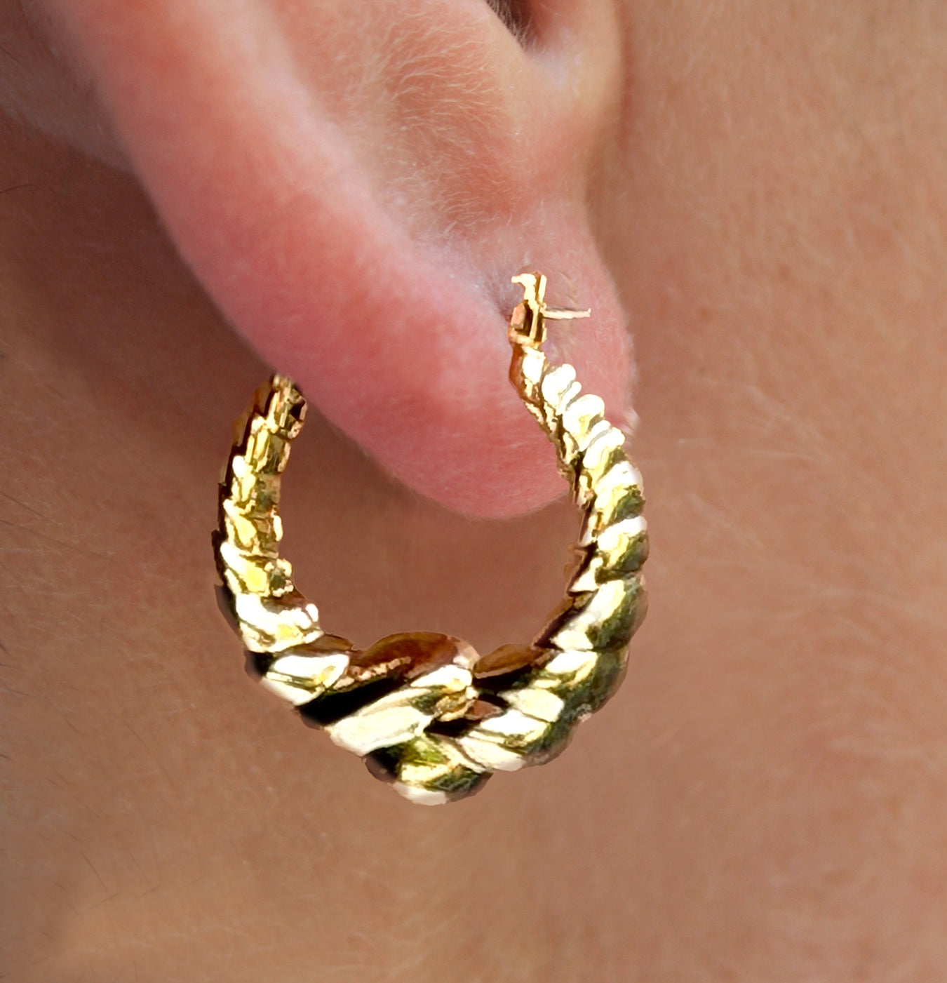 Gold Plate Small Love Knot Shrimp Hoop Earrings