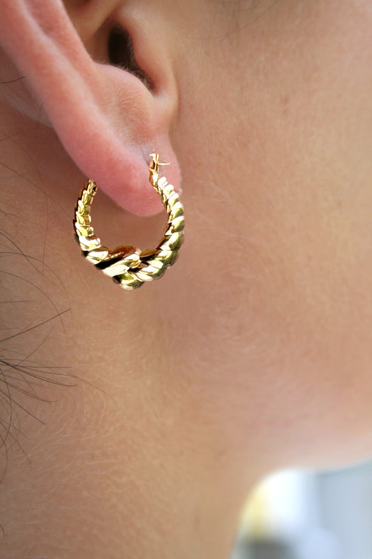Gold Plate Small Love Knot Shrimp Hoop Earrings