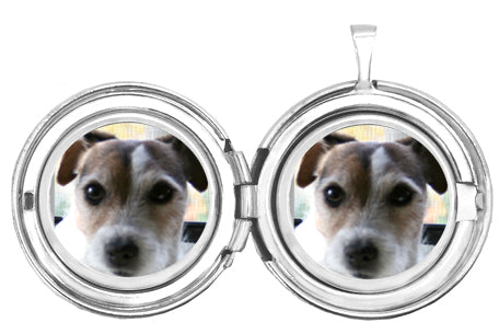 Sterling Silver Round Pet Locket with Paw and Crystal Heart