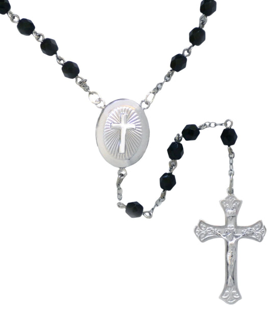 Cross Oval Locket Center Rosary Beads