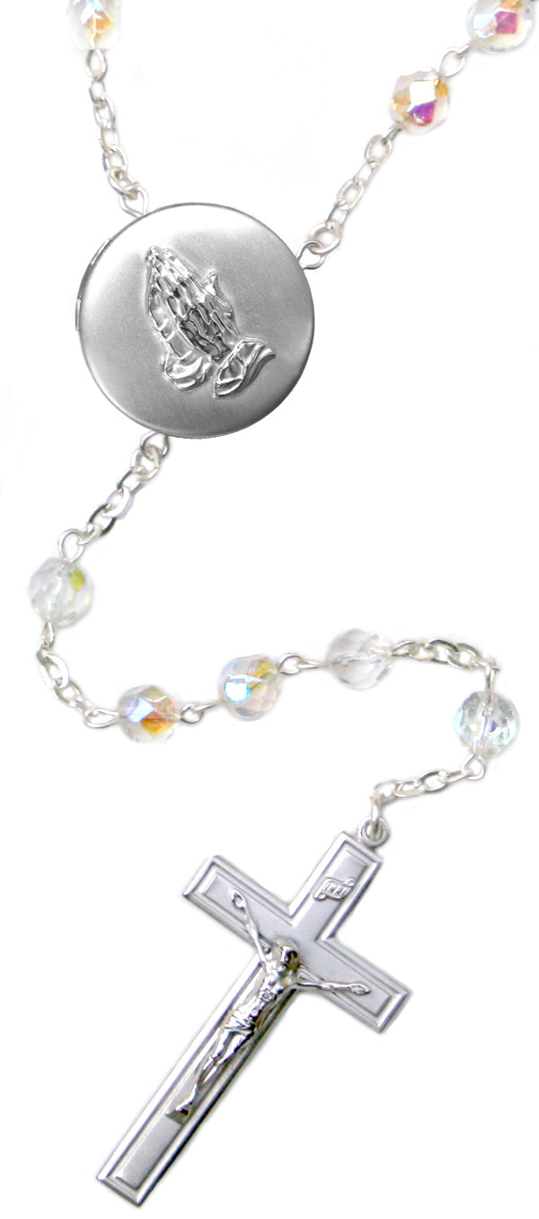 Praying Hands Locket Center Rosary Beads
