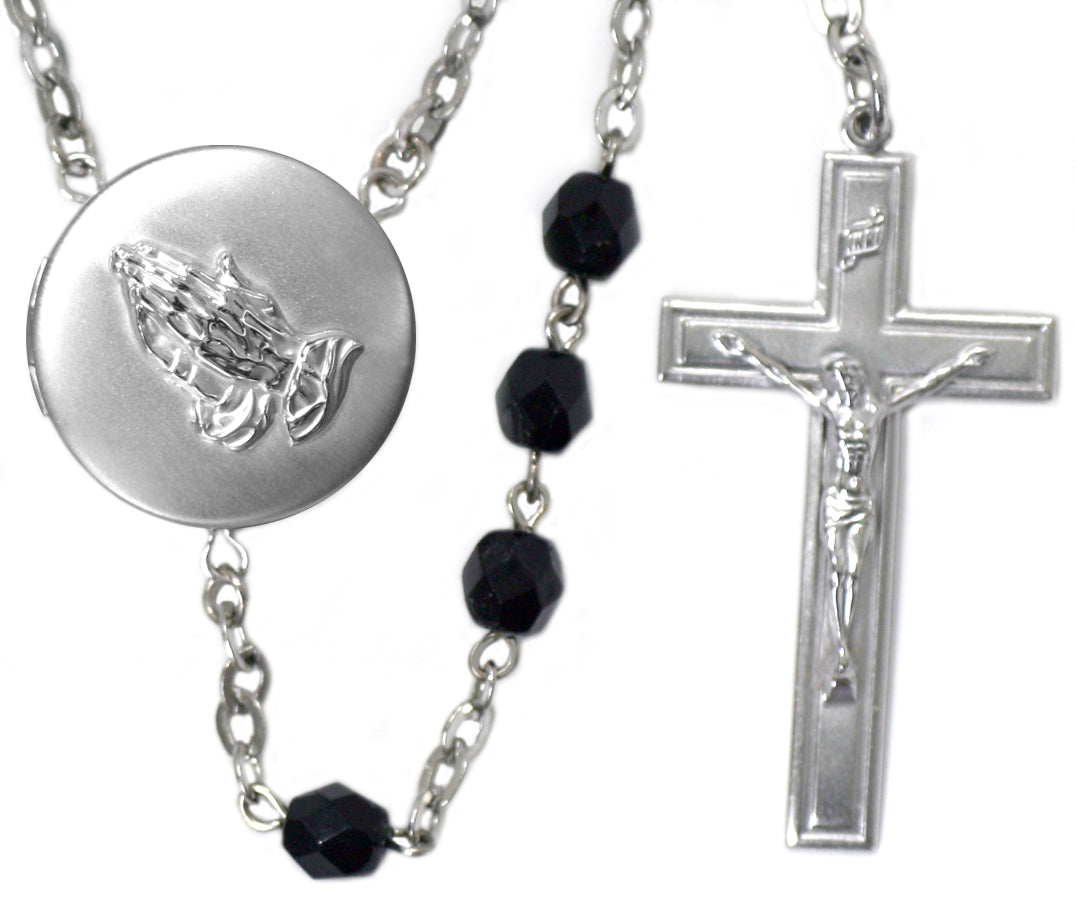 Praying Hands Locket Center Rosary Beads