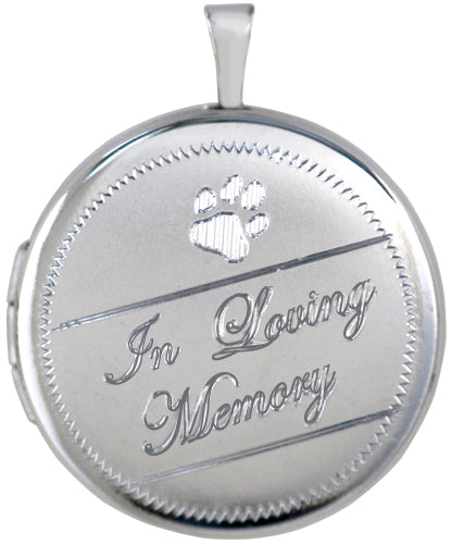 Sterling Silver Round Pet Memorial Loving Memory Locket with Paw