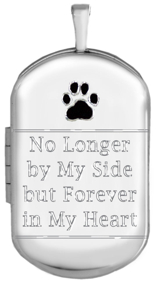 Sterling Silver Pet Memorial Dog Tag Locket with black paw