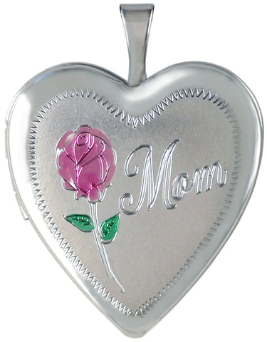 sterling silver mom with rose heart locket