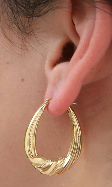 Gold Plate Ribbon Hollow Hoop Earrings