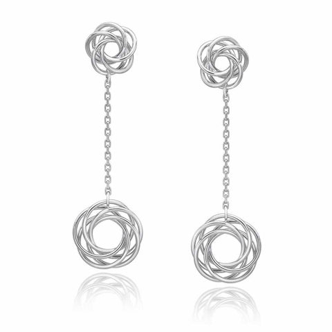 Sterling Silver Tailored Love Knot Drop Earrings with Fine Chain