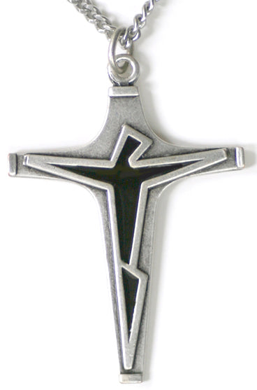 Sterling Silver Contemporary Crucifix Necklace with Enamel