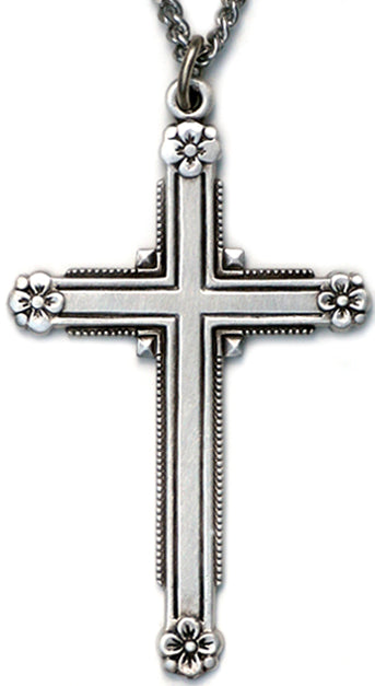 Sterling Silver Cross Necklace with Flowers