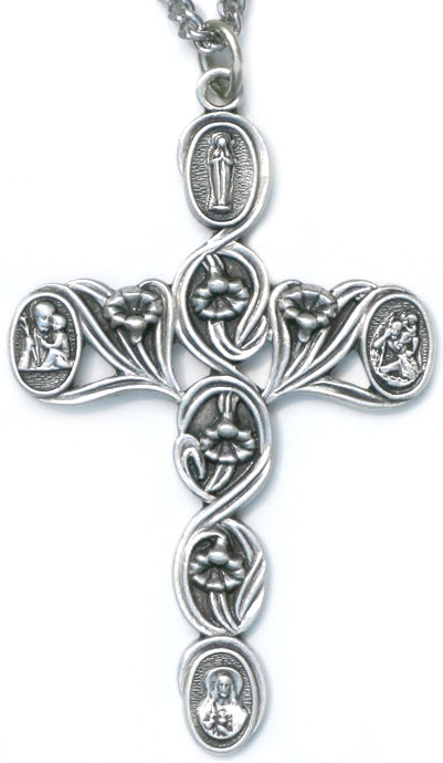 Sterling Silver 4 Way Lily Cross Necklace