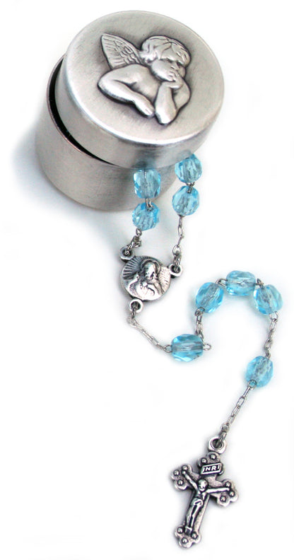 Baptism Rosary Box with Blue Rosary Bead Set