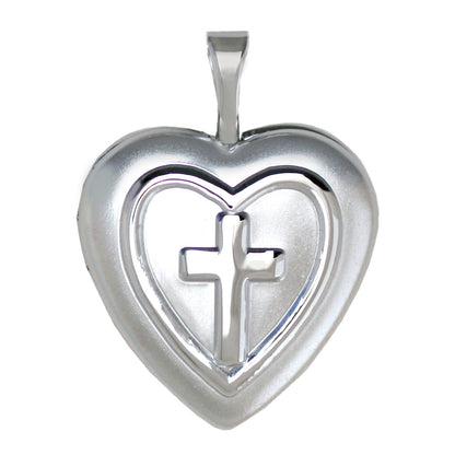 Sterling Embossed Cross Small Heart Locket