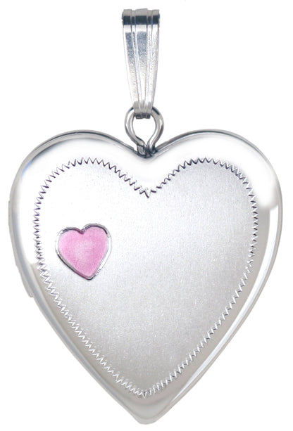 Sterling Silver Heart Locket with Pink Heart