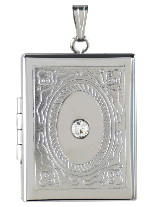 Sterling Silver Western Style Rectangle Locket with crystal stone