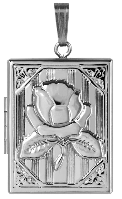 Sterling Silver Embossed Rose Rectangle Locket