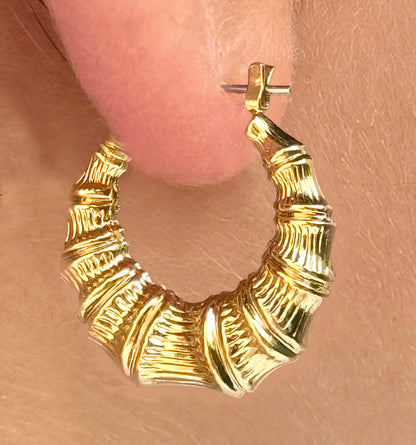 Gold Plate Small Bamboo Hollow Hoop Earrings