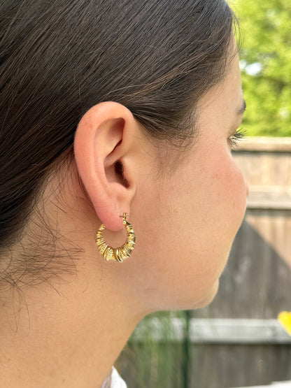 Gold Plate Small Bamboo Hollow Hoop Earrings