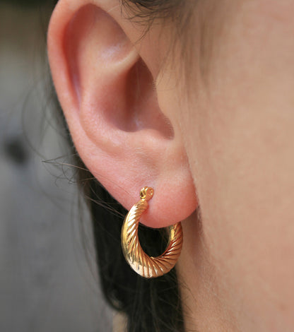 Gold Plate Small Twist Hollow Hoop Earrings