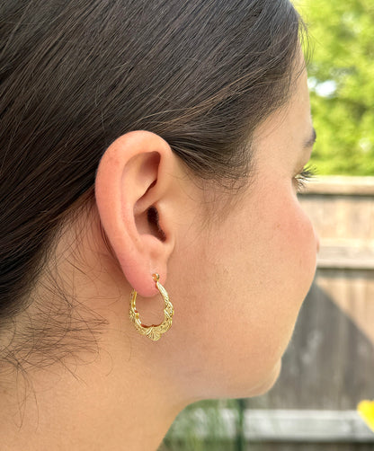 Gold Plate Small Dainty Floral Hollow Hoop Earrings