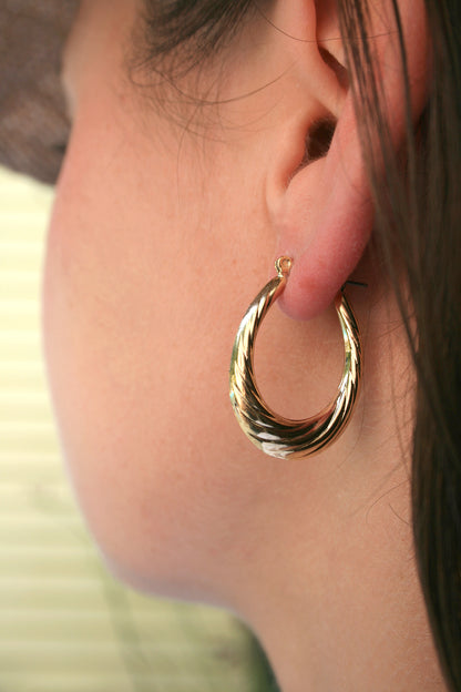 Gold Plate Medium Twist Hollow Hoop Earrings