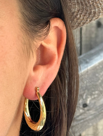 Gold Plate Medium Twist Hollow Hoop Earrings