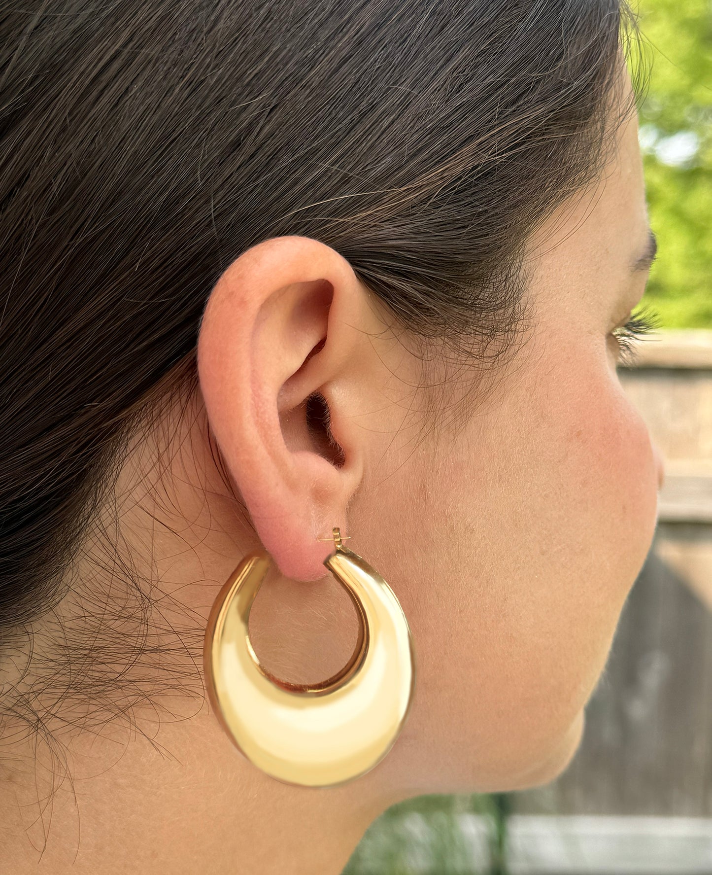 Gold Plate Large Plain Hollow Hoop Earrings