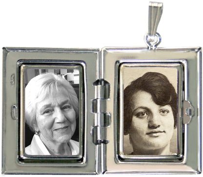 Sterling Silver Loving Memory Memorial Rectangle Locket with Crystal Cross