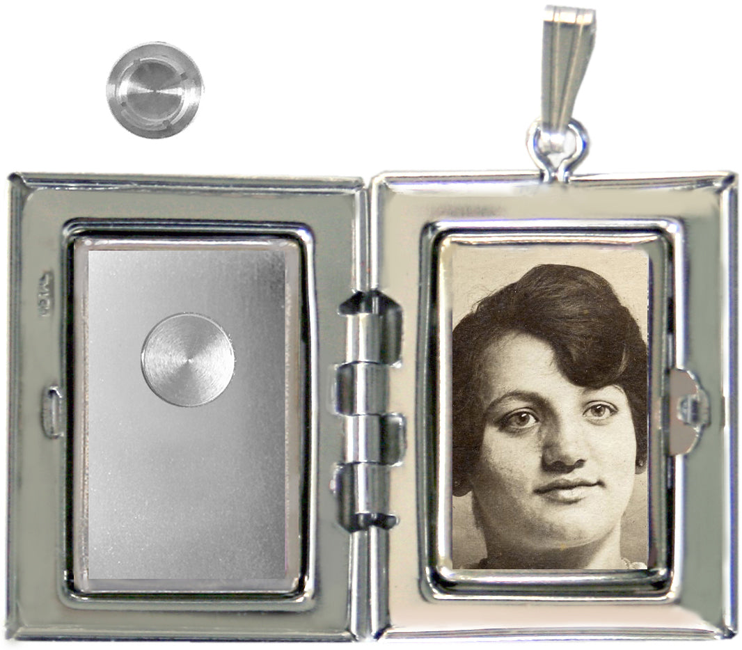 Sterling Silver Loving Memory Memorial Rectangle Locket with Crystal Cross