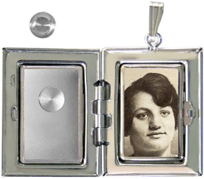 Sterling Silver Loving Memory Memorial Rectangle Locket with Crystal Cross