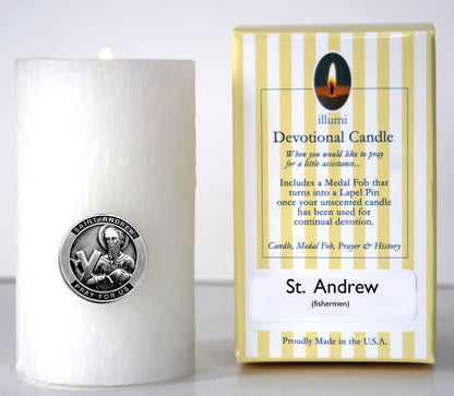 Saint Andrew Devotional Candle with lapel pin