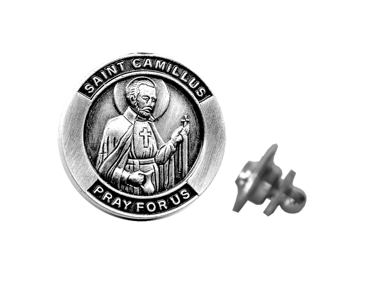 Saint Camillus Devotional Candle with lapel pin