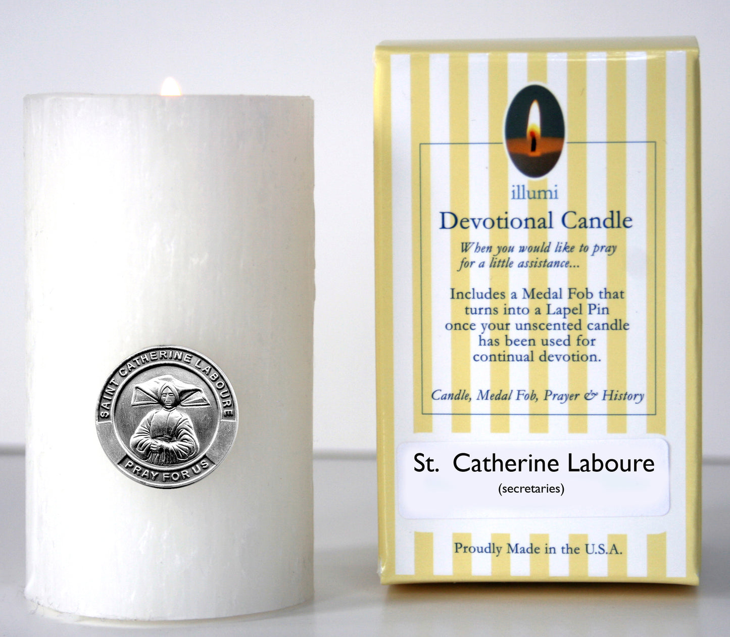 Saint Catherine Laboure Devotional Candle with lapel pin