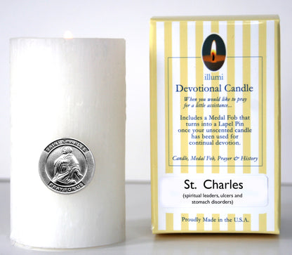 Saint Charles Devotional Candle with lapel pin