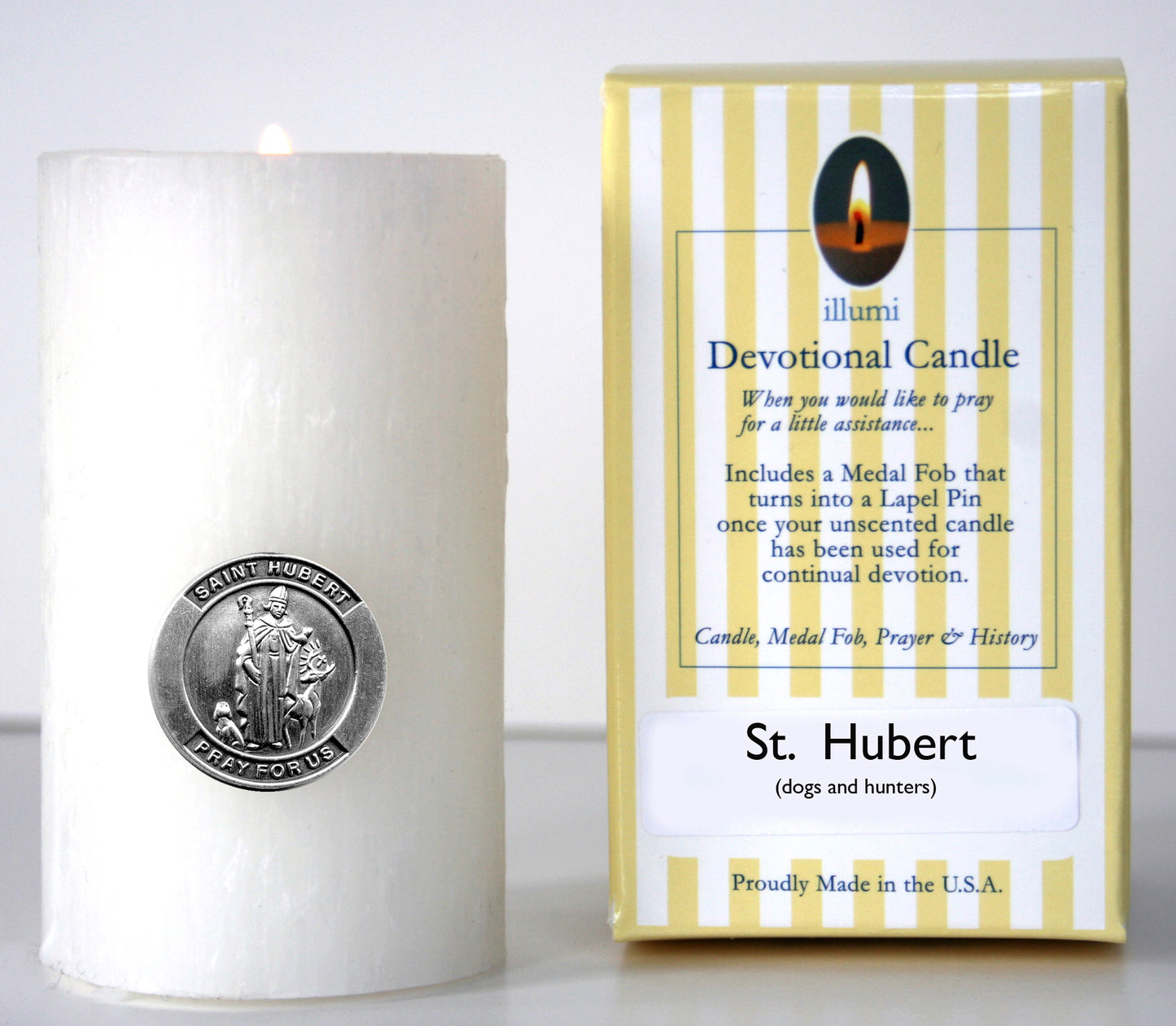 Saint Hubert Devotional Candle with lapel pin