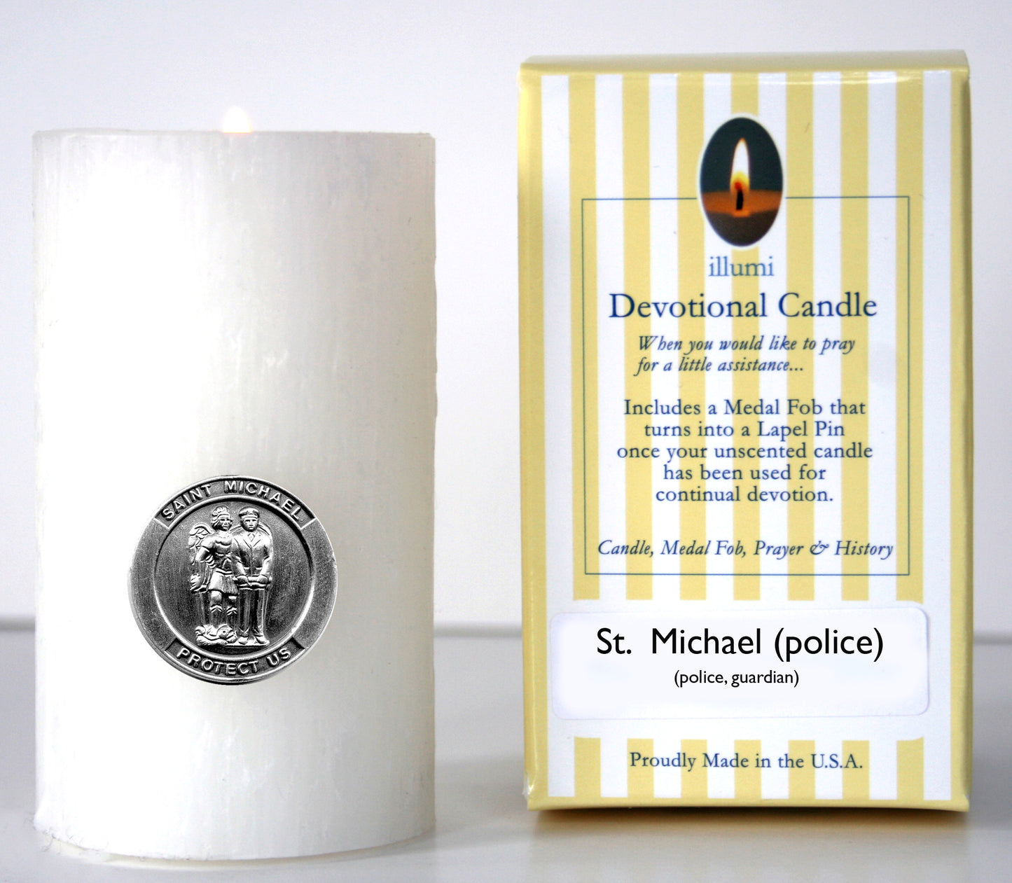 Saint Michael for Police Officers Devotional Candle with lapel pin