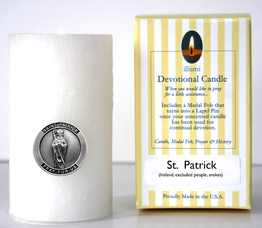 Saint Patrick Devotional Candle with lapel pin