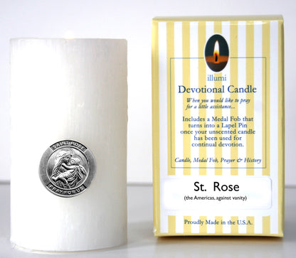 Saint Rose Devotional Candle with lapel pin