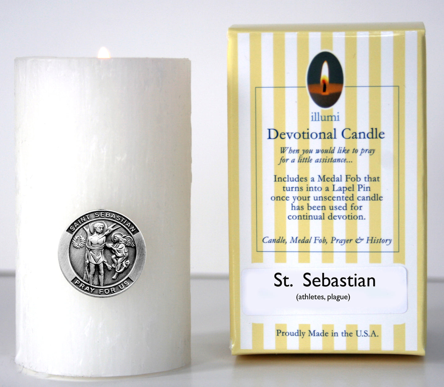 Saint Sebastian Devotional Candle with lapel pin