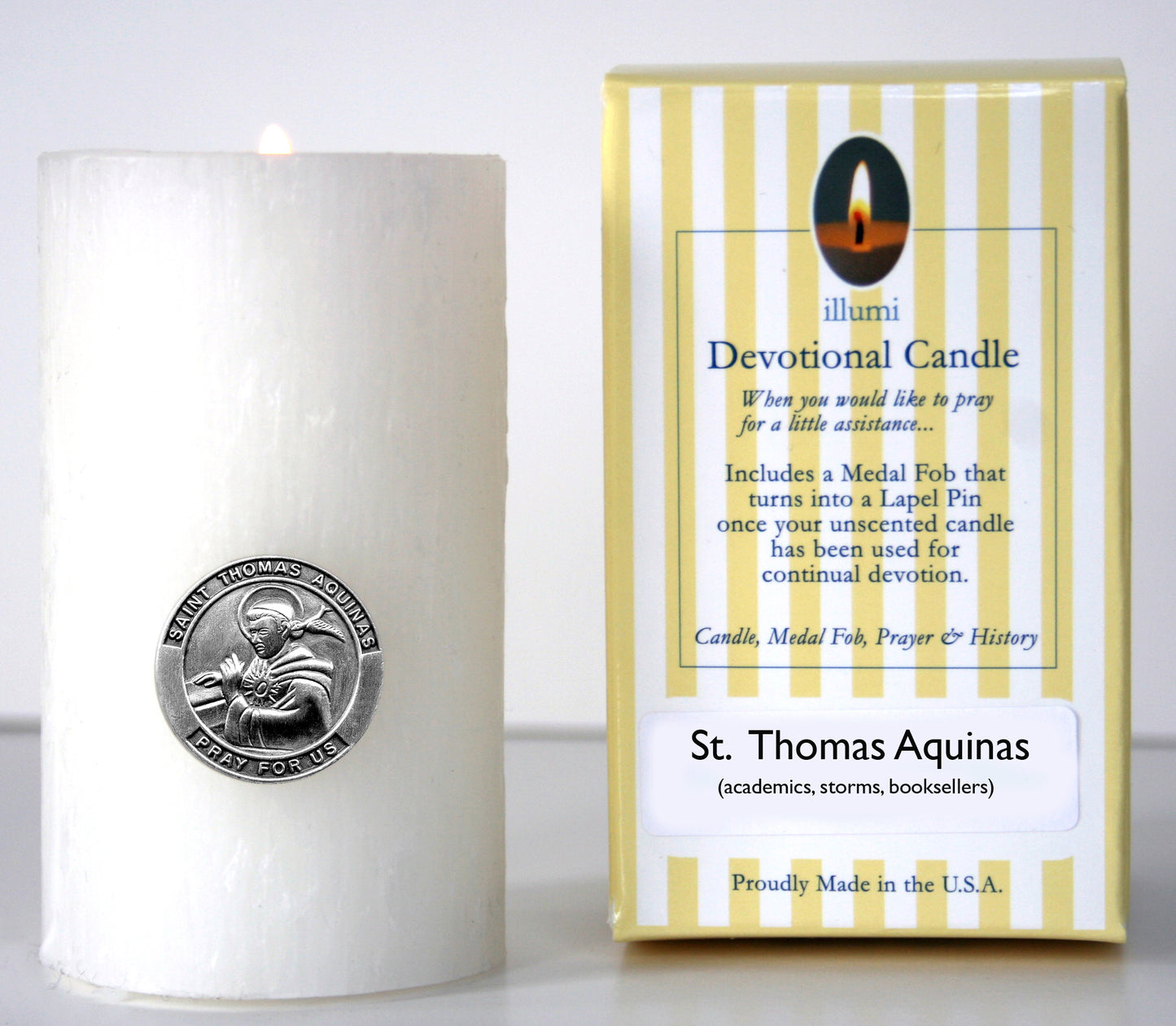 Saint Thomas Aquinas Devotional Candle with lapel pin