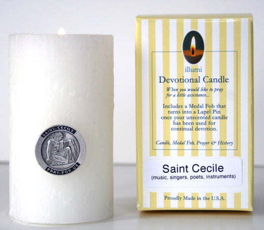 Saint Cecile Devotional Candle with lapel pin