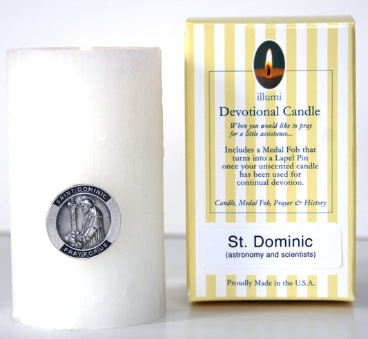 Saint Dominic Devotional Candle with lapel pin