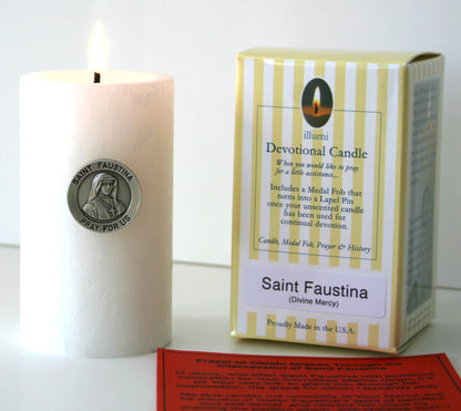 Saint Faustina Devotional Candle with lapel pin