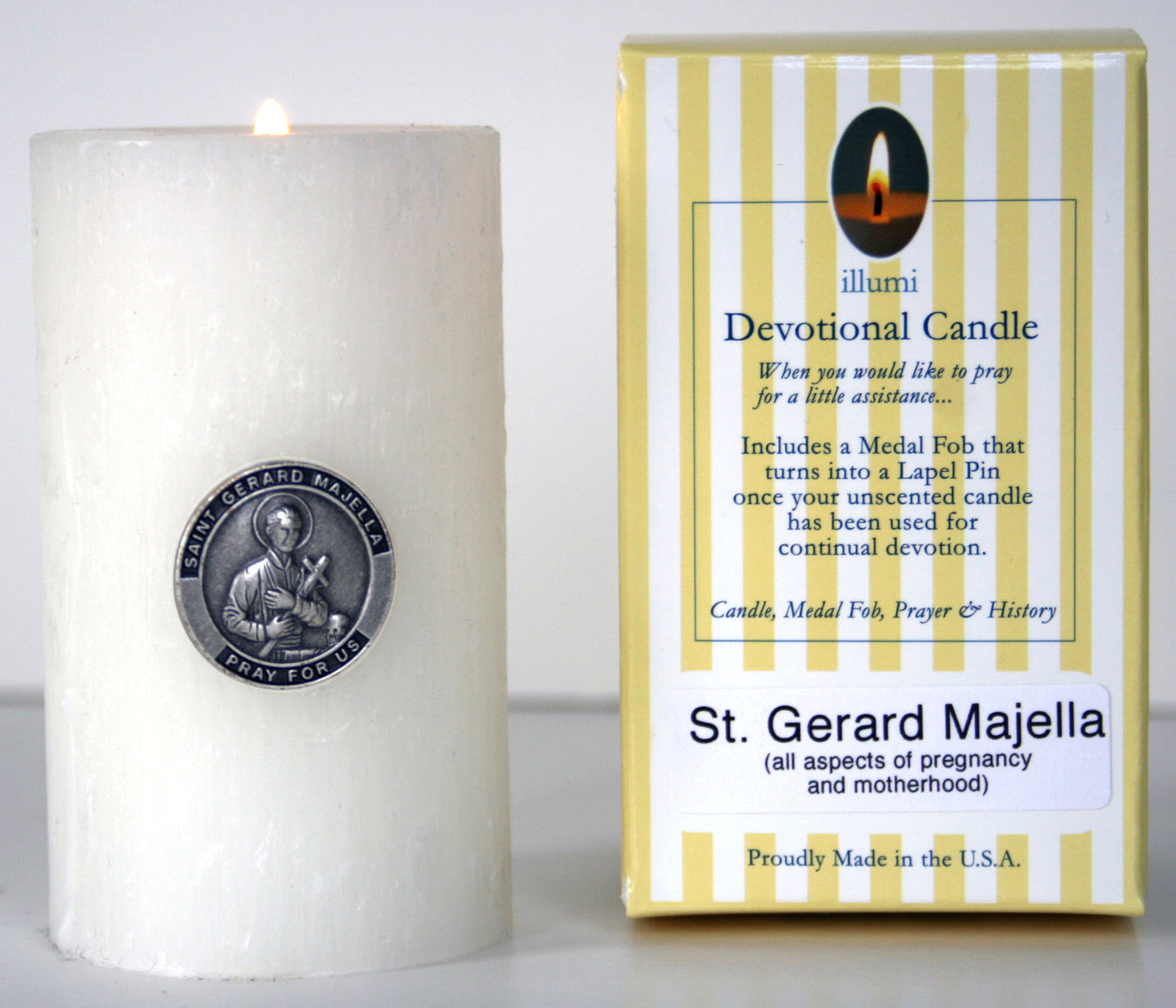 Saint Gerard Majella Devotional Candle with lapel pin