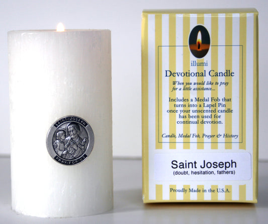 Saint Joseph Devotional Candle with lapel pin