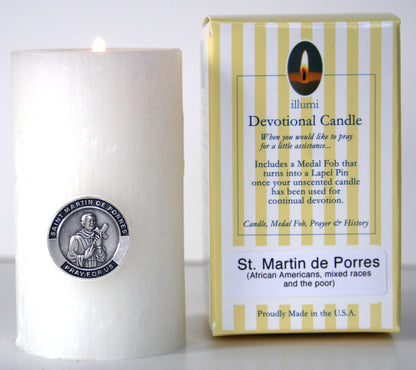 Saint Martin de Porres Devotional Candle with lapel pin