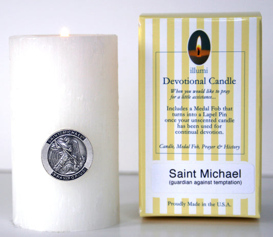 Saint Michael Archangel Devotional Candle with lapel pin